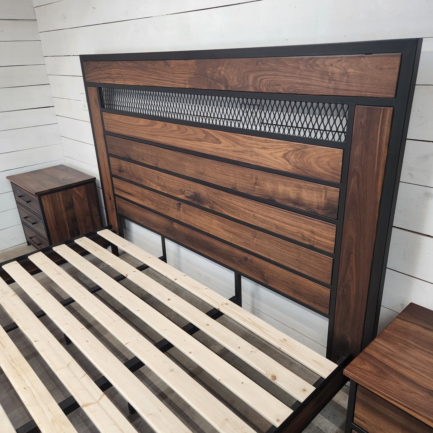 Custom Modern King Size Bed Set with Nightstands | Industrial Modern Design