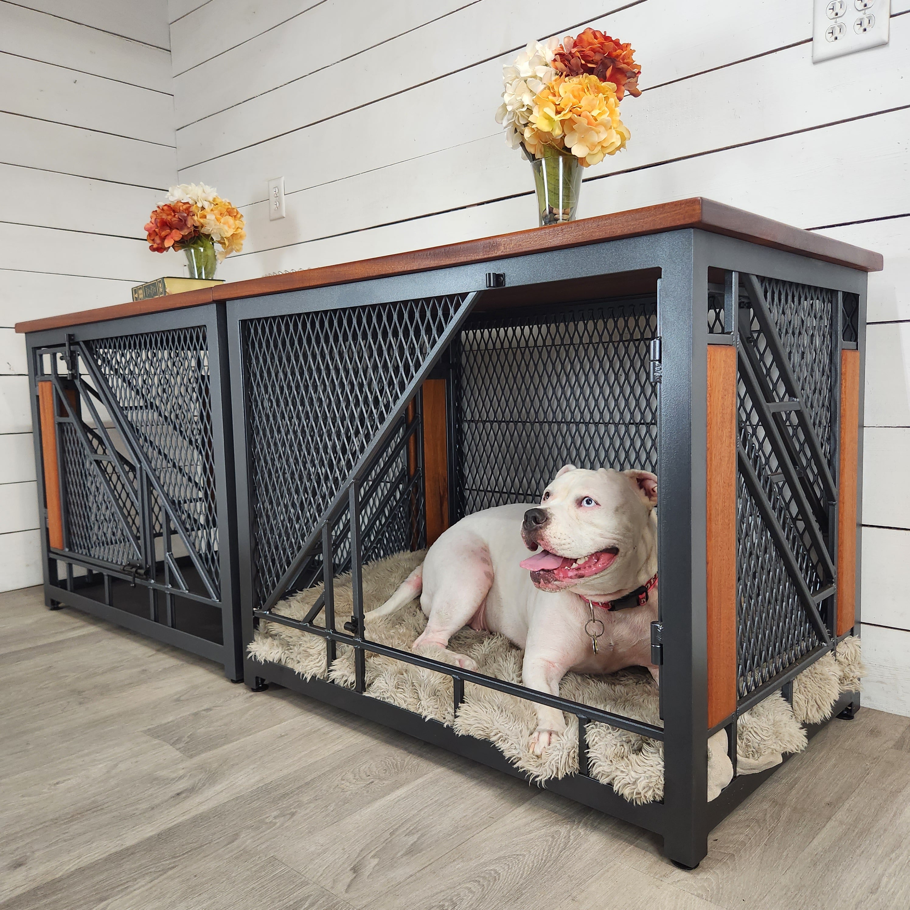 Beautiful view of Handmade Live Edge Dog Crate With Hammock For Rustic Interior Design