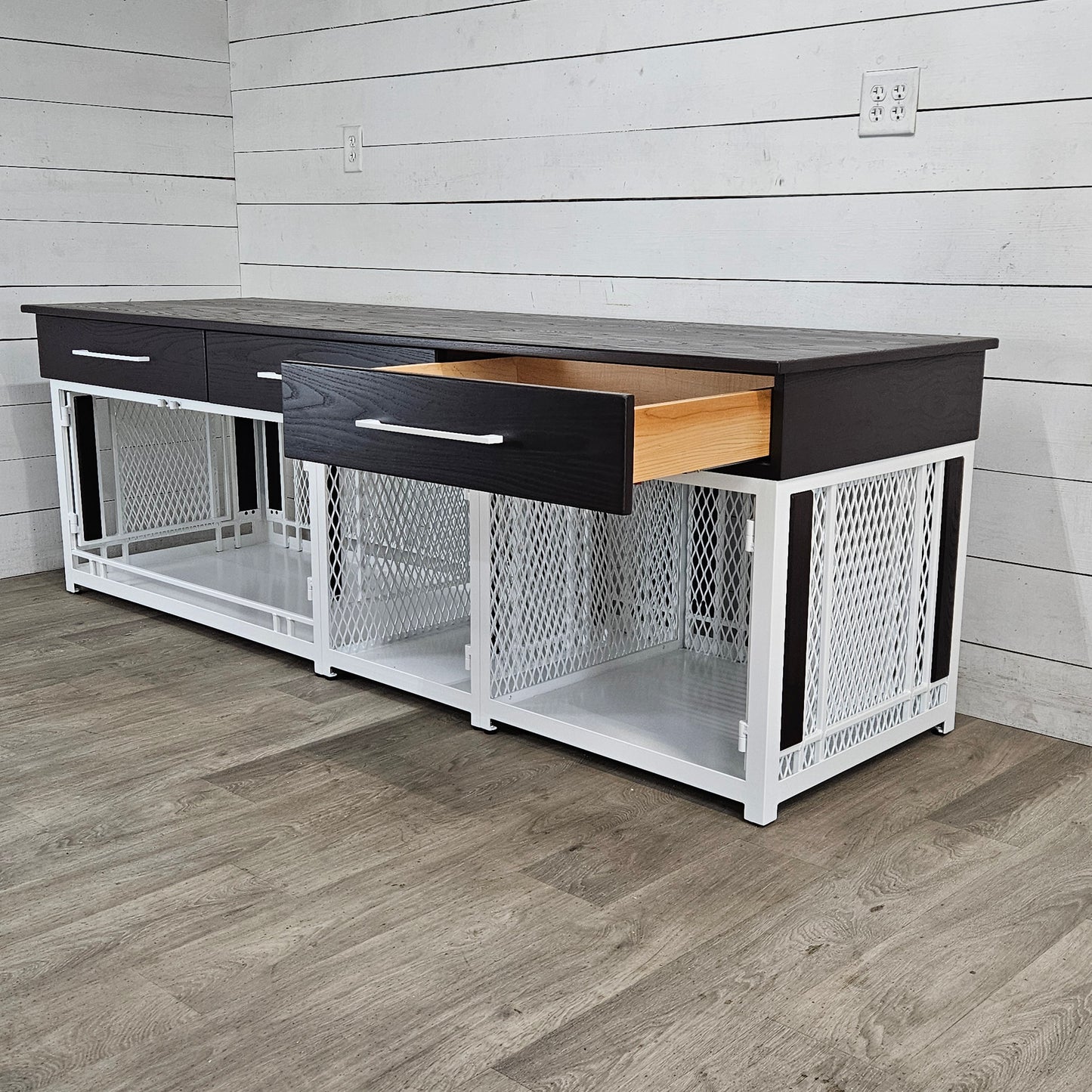 Finnian Custom Triple Dog Crate Furniture | Triple Crate with Drawers