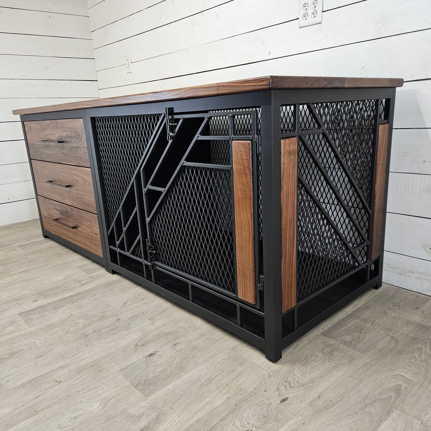 Remy X-Large Dog Crate Furniture with Stack of Drawers | Modern Dog Kennel with 3 Soft-Close Drawers