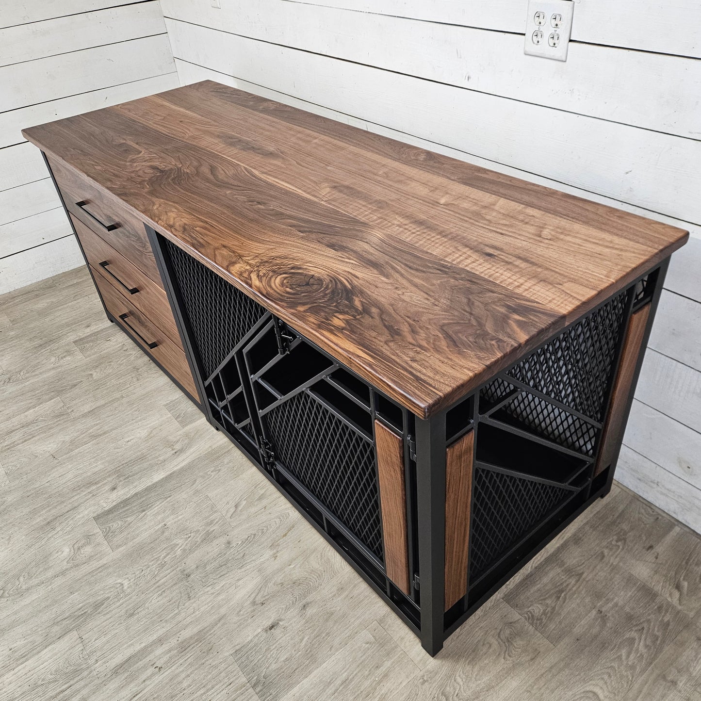 Remy X-Large Dog Crate Furniture with Stack of Drawers | Modern Dog Kennel with 3 Soft-Close Drawers