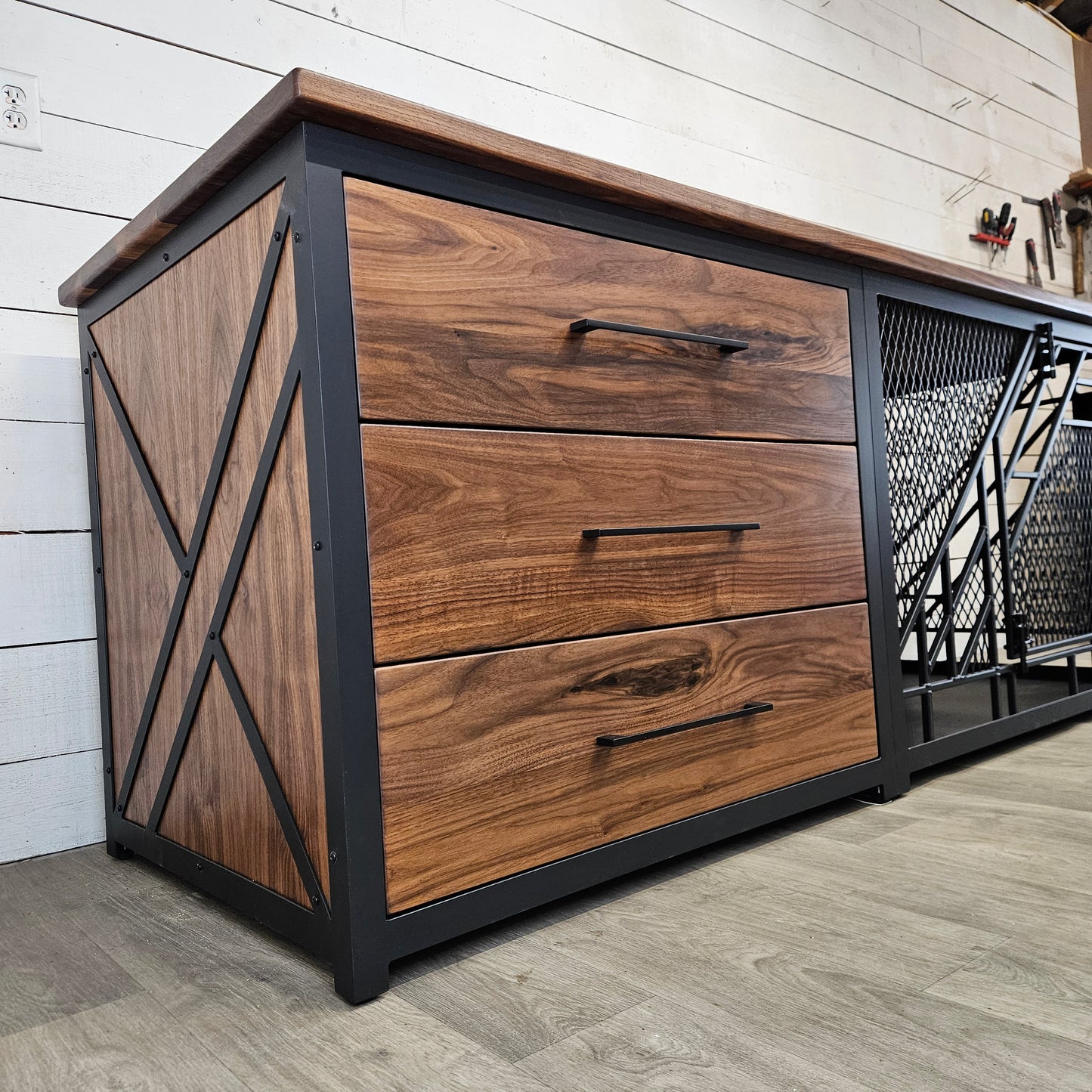 Remy X-Large Dog Crate Furniture with Stack of Drawers | Modern Dog Kennel with 3 Soft-Close Drawers