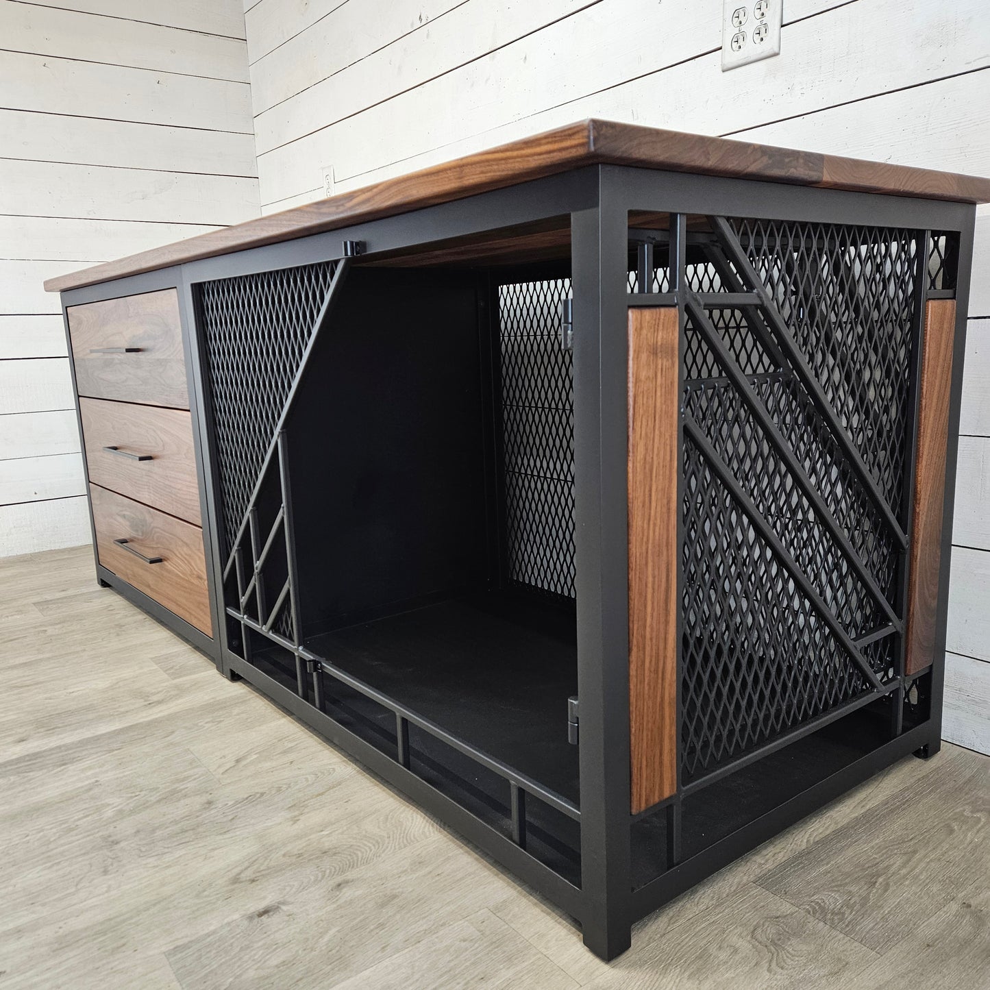 Remy X-Large Dog Crate Furniture with Stack of Drawers | Modern Dog Kennel with 3 Soft-Close Drawers