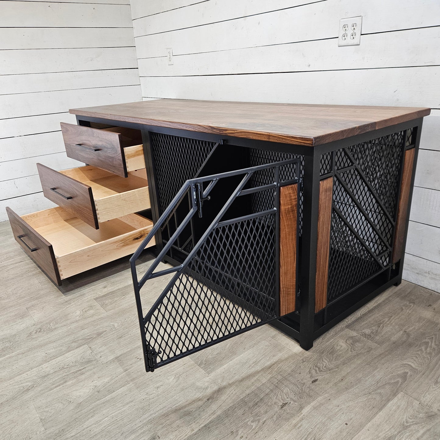Remy X-Large Dog Crate Furniture with Stack of Drawers | Modern Dog Kennel with 3 Soft-Close Drawers