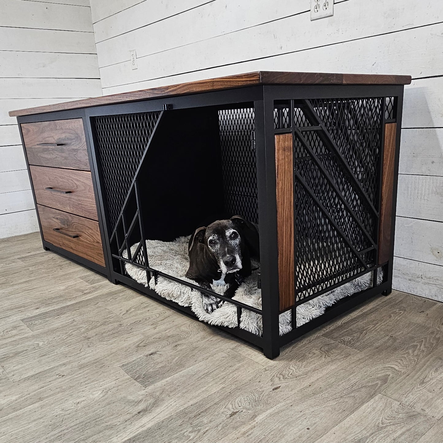 Remy X-Large Dog Crate Furniture with Stack of Drawers | Modern Dog Kennel with 3 Soft-Close Drawers
