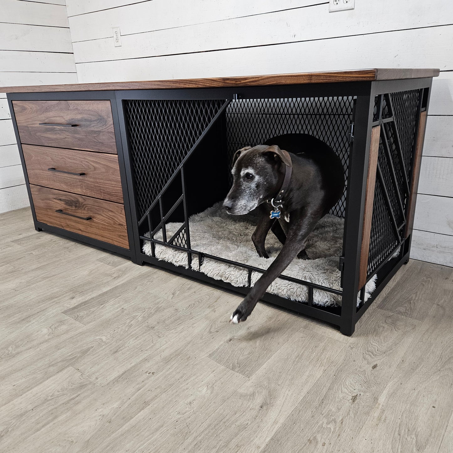 Remy X-Large Dog Crate Furniture with Stack of Drawers | Modern Dog Kennel with 3 Soft-Close Drawers