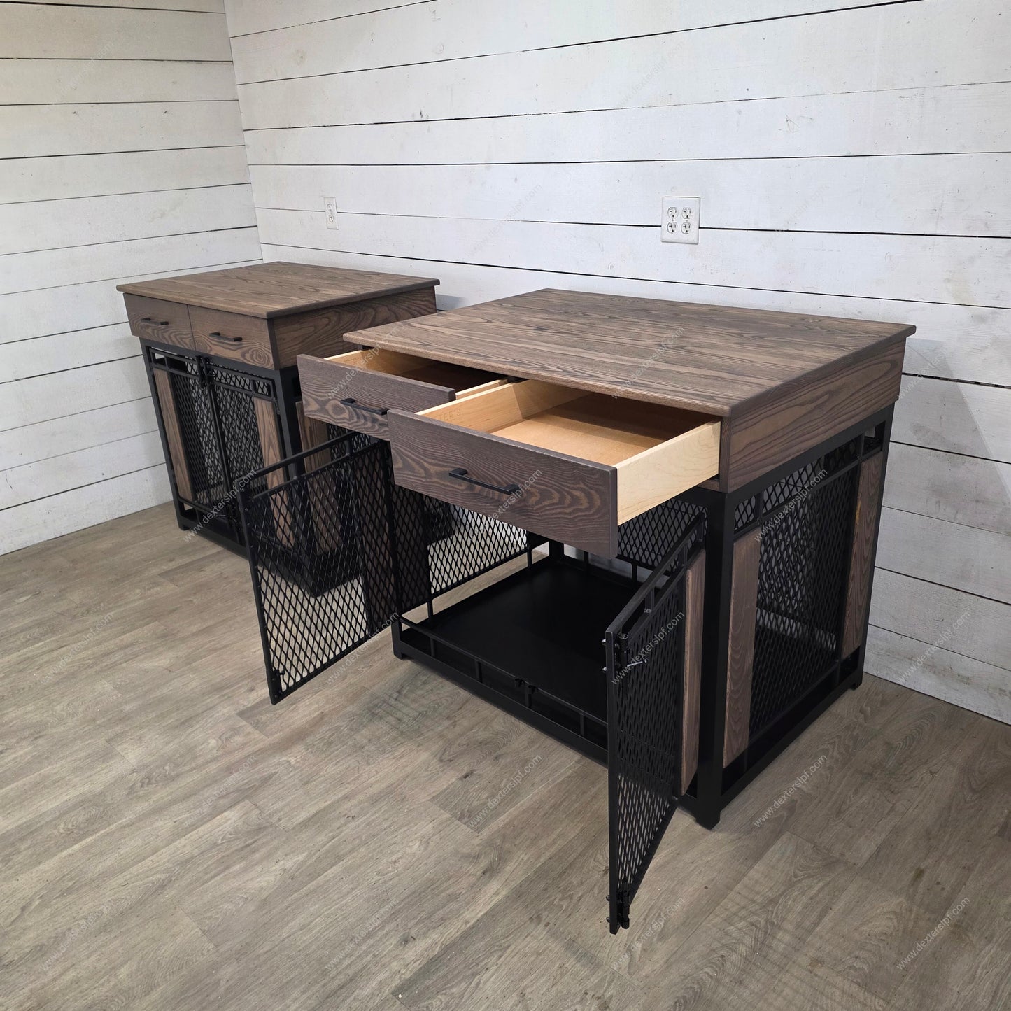 Set of 2 Raven XL Dog Crates with Drawers | Luxury Pet Furniture | Heavy-Duty Custom Kennels