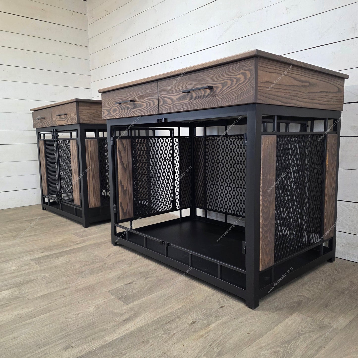 Set of 2 Raven XL Dog Crates with Drawers | Luxury Pet Furniture | Heavy-Duty Custom Kennels