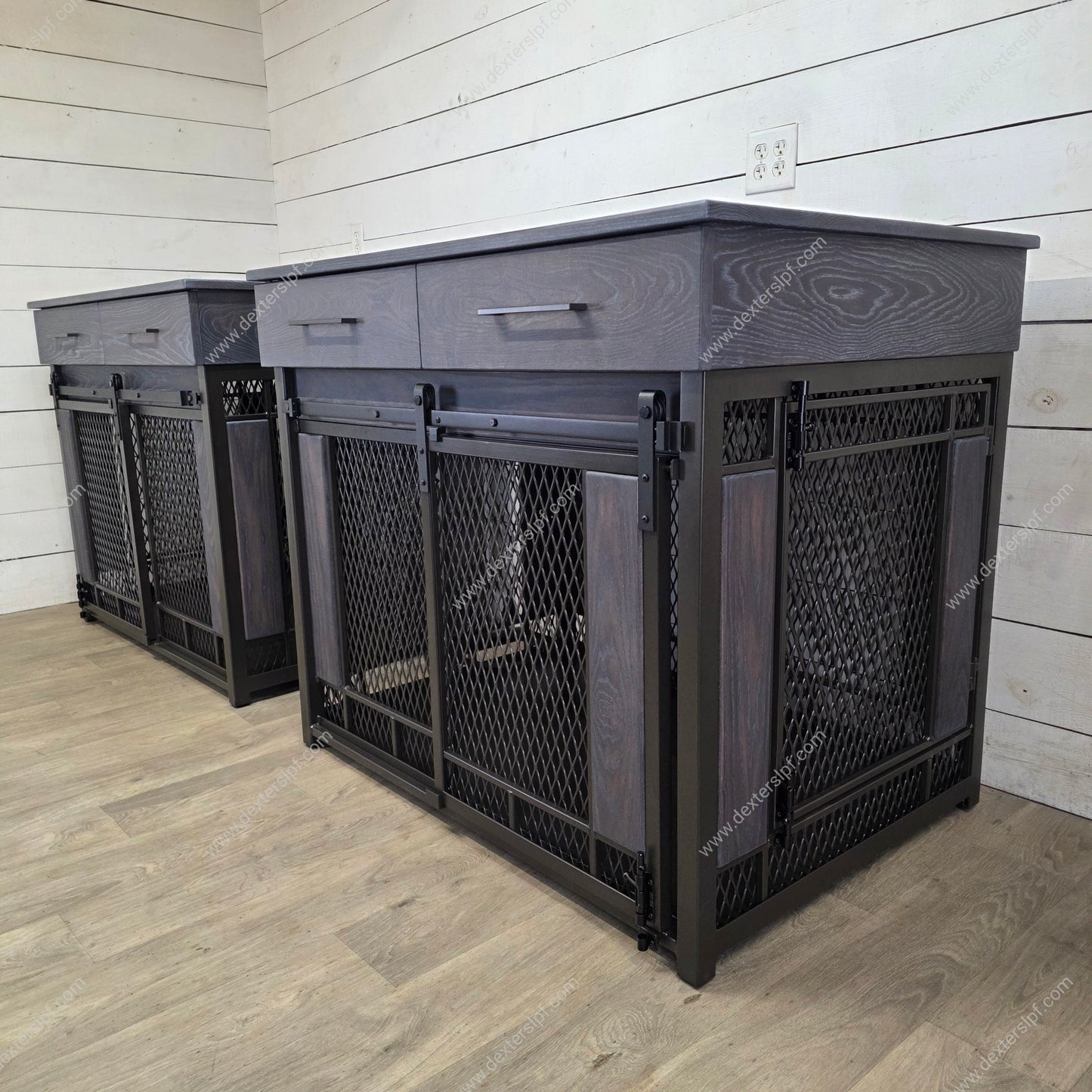 Raven X Large Dog Crate with Drawers (Set of 2) | Sliding front door, hinged side door, and food bowl holder
