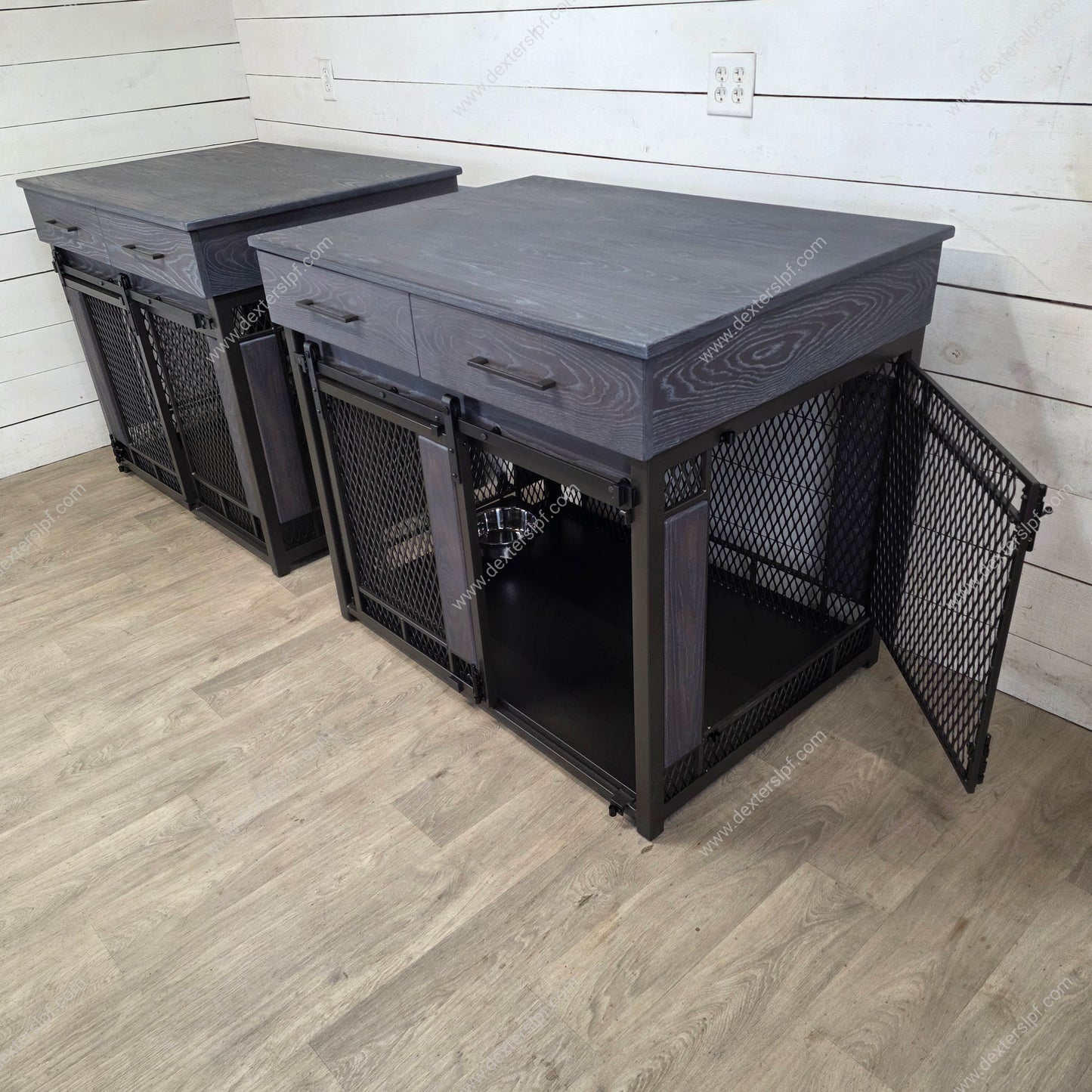 Raven X Large Dog Crate with Drawers (Set of 2) | Sliding front door, hinged side door, and food bowl holder