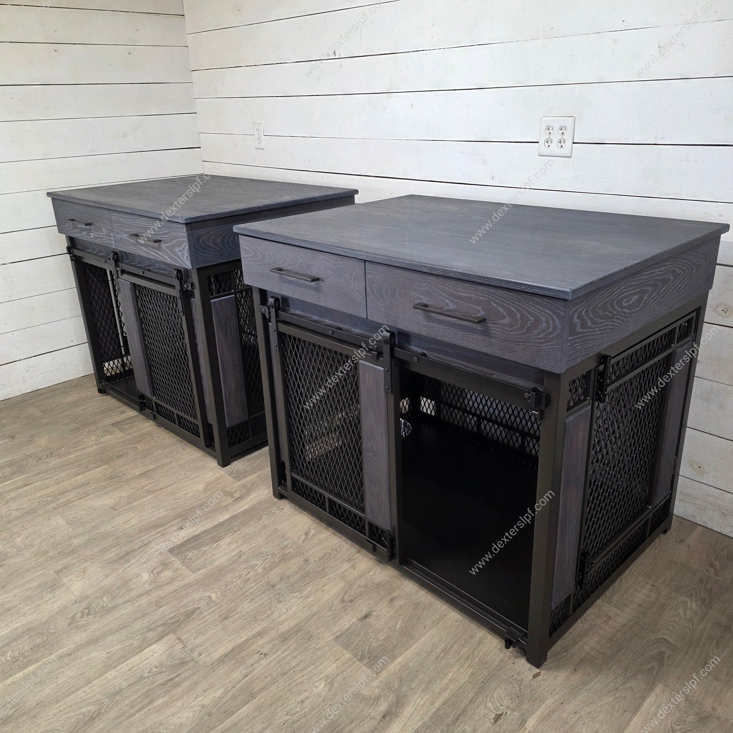 Raven X Large Dog Crate with Drawers (Set of 2) | Sliding front door, hinged side door, and food bowl holder