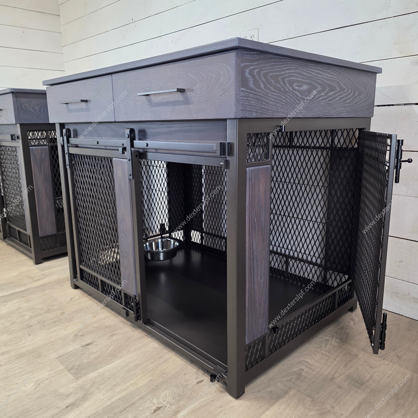 Raven X Large Dog Crate with Drawers (Set of 2) | Sliding front door, hinged side door, and food bowl holder