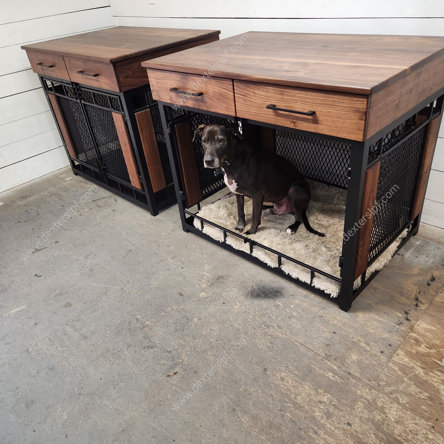 Set of 2 Raven XL Dog Crates with Drawers | Luxury Pet Furniture | Heavy-Duty Custom Kennels