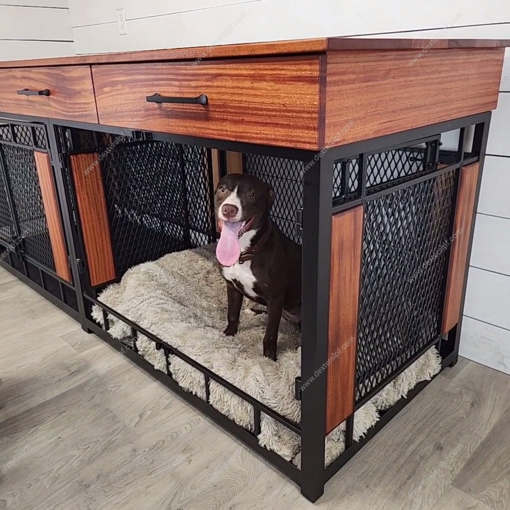 Raven X-Large Double Dog Crate Furniture w/ 3 Soft-Close Drawers | Premium Dog Kennel
