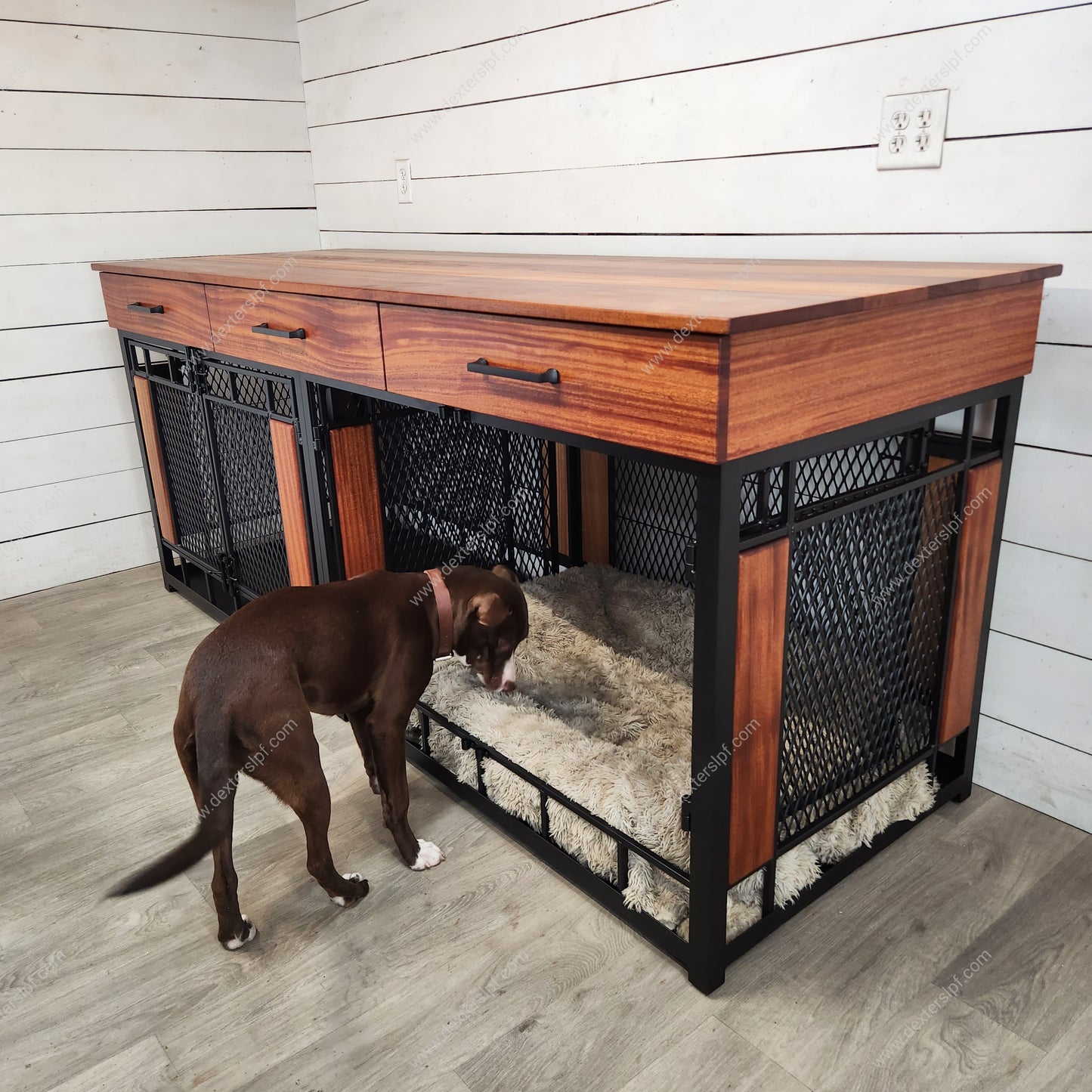 Raven X-Large Double Dog Crate Furniture w/ 3 Soft-Close Drawers | Premium Dog Kennel