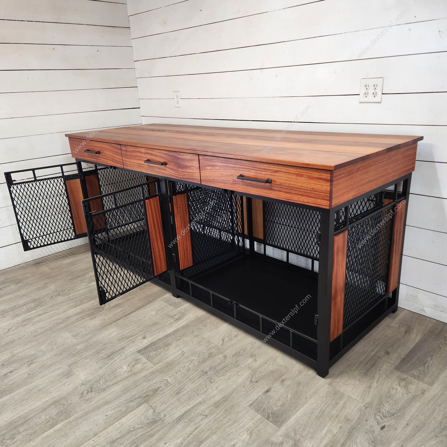 Raven X-Large Double Dog Crate Furniture w/ 3 Soft-Close Drawers | Premium Dog Kennel