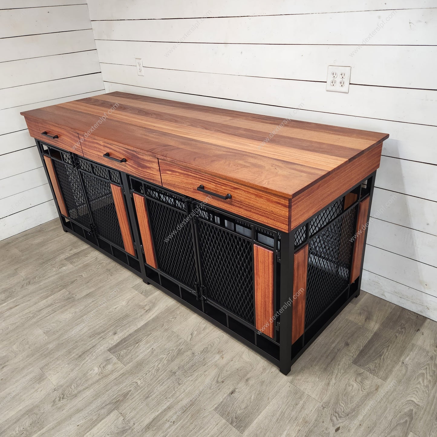 Raven X-Large Double Dog Crate Furniture w/ 3 Soft-Close Drawers | Premium Dog Kennel