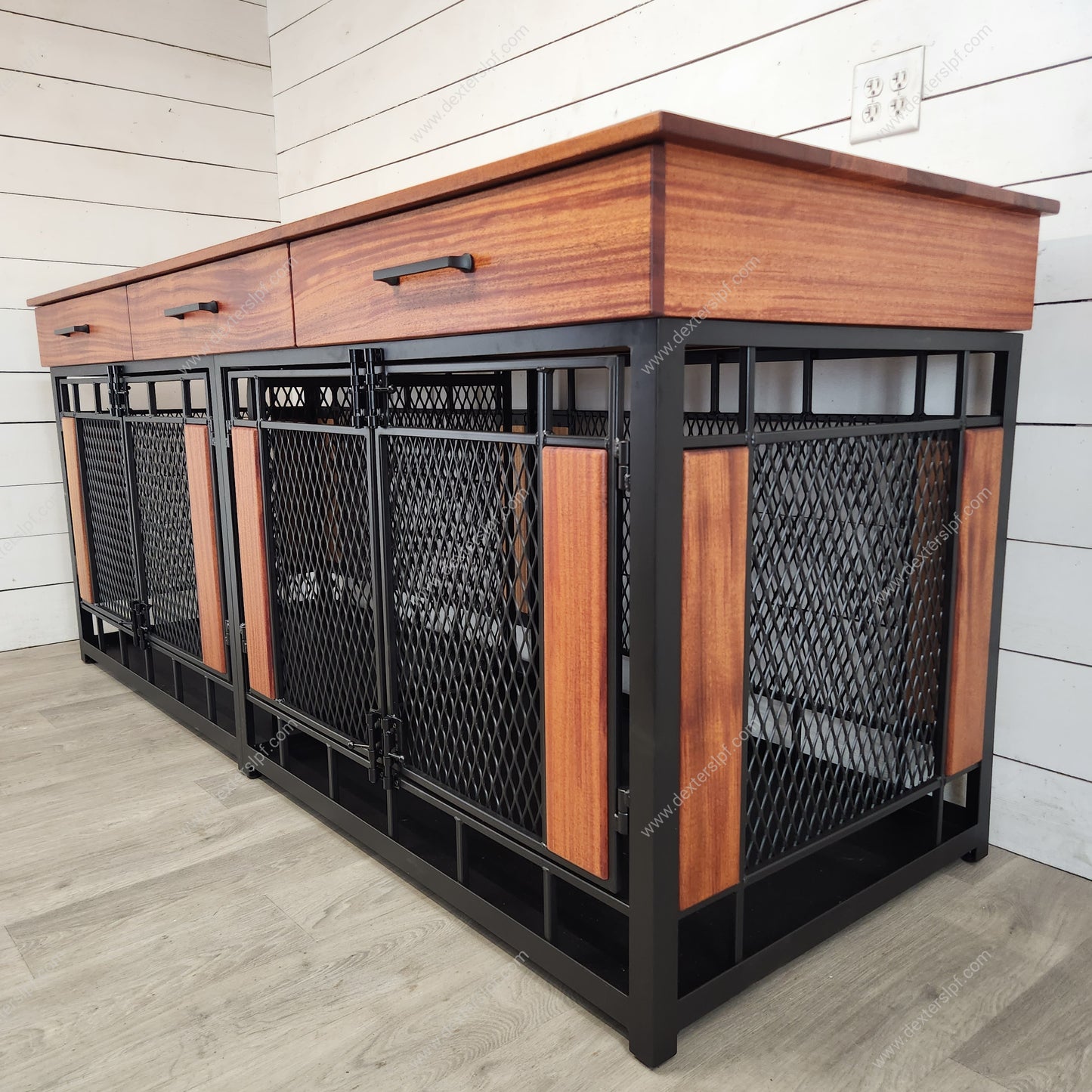Raven X-Large Double Dog Crate Furniture w/ 3 Soft-Close Drawers | Premium Dog Kennel