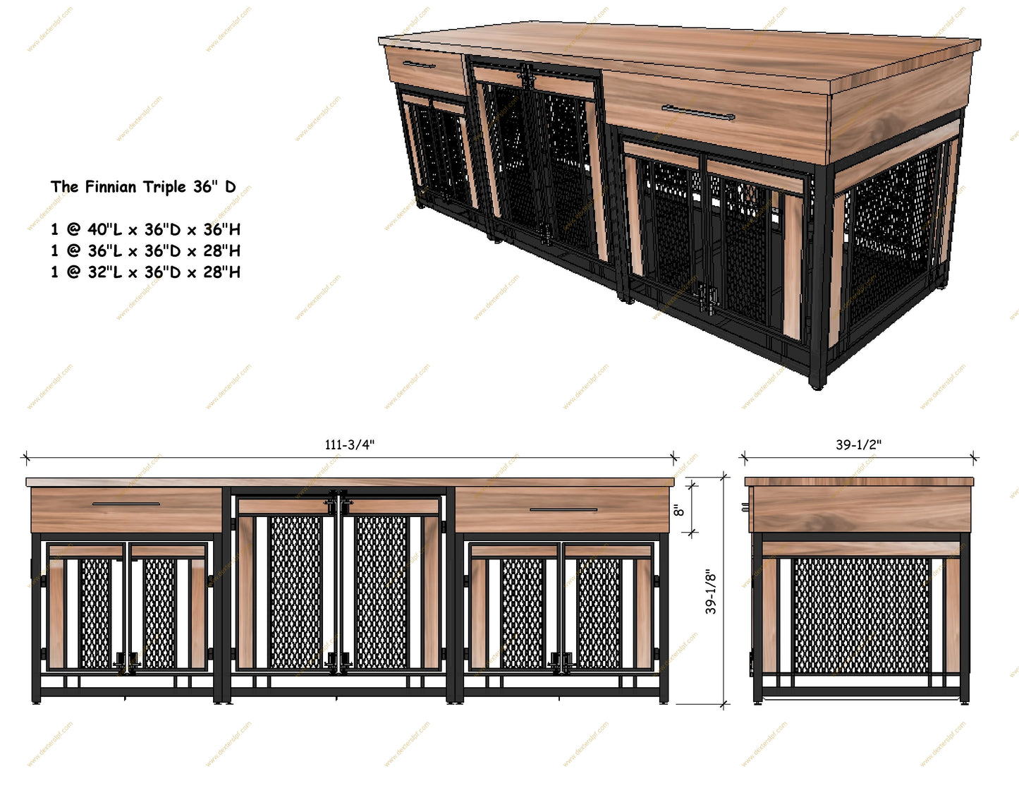 Final Payment for Leslie | Finnian Triple Custom 36" Deep Dog Crate Furniture | Premium Multi-Dog Kennel with Storage