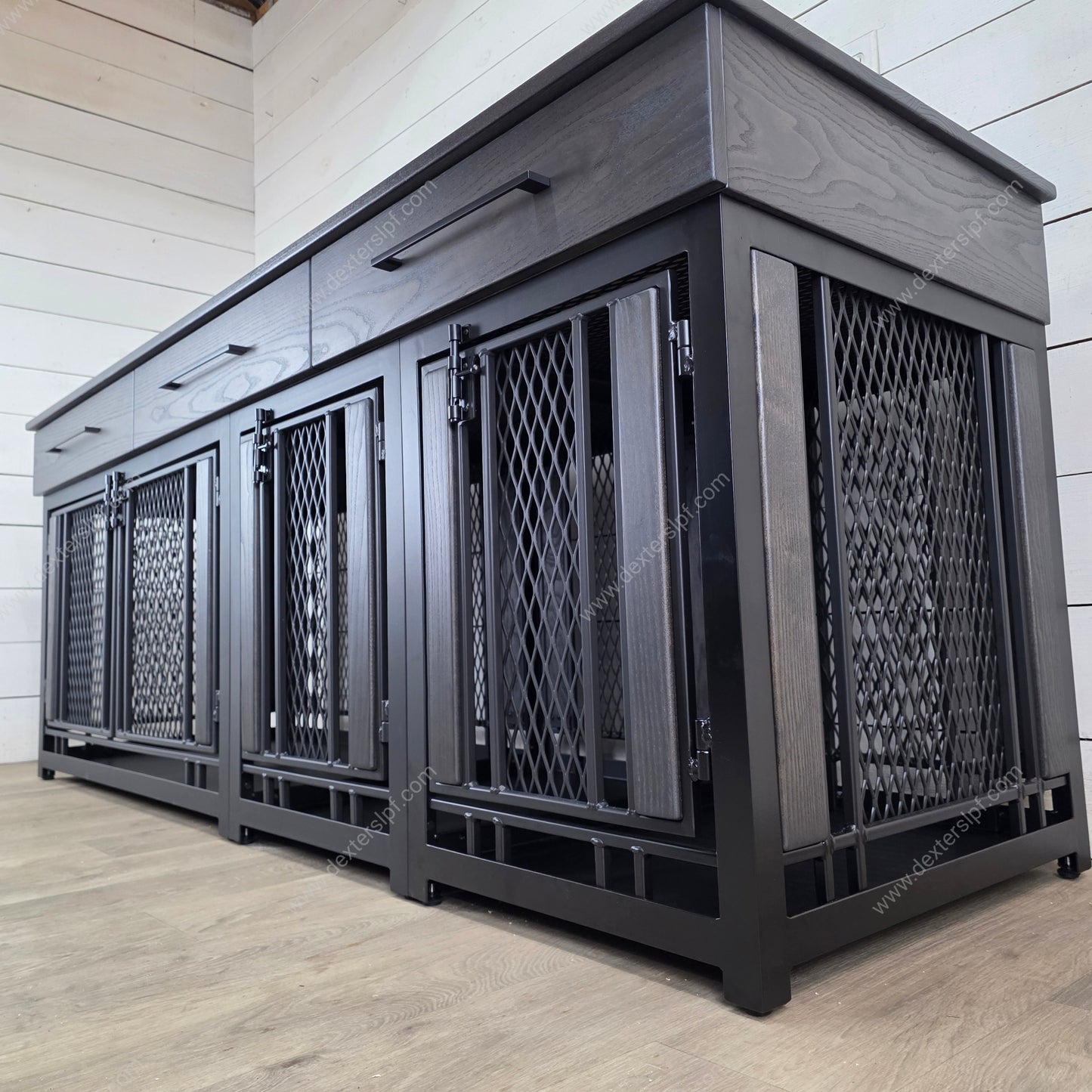 Finnian Custom Triple (2 Smalls+ 1 Large) Dog Crate Furniture | Triple Crate with Drawers