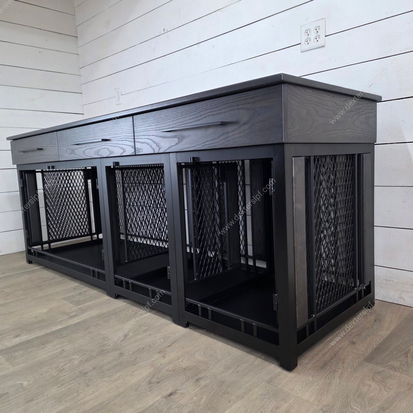 Finnian Custom Triple (2 Smalls+ 1 Large) Dog Crate Furniture | Triple Crate with Drawers