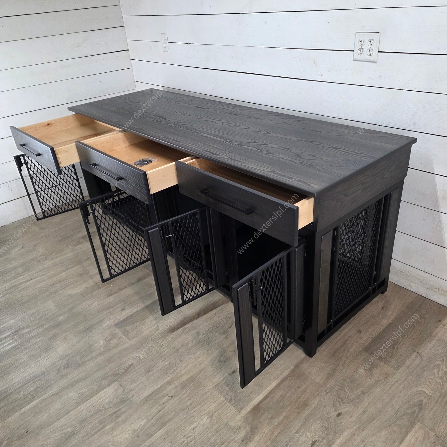 Finnian Custom Triple (2 Smalls+ 1 Large) Dog Crate Furniture | Triple Crate with Drawers