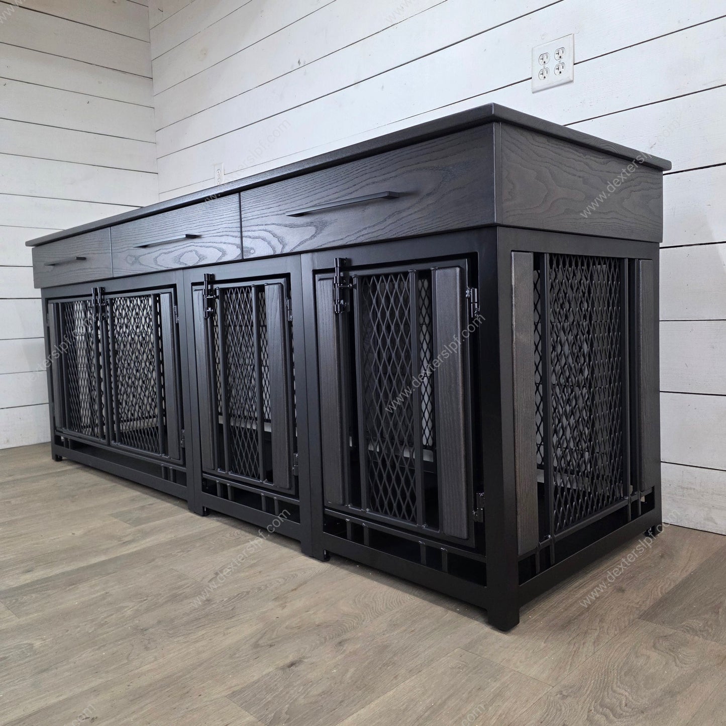 Finnian Custom Triple (2 Smalls+ 1 Large) Dog Crate Furniture | Triple Crate with Drawers