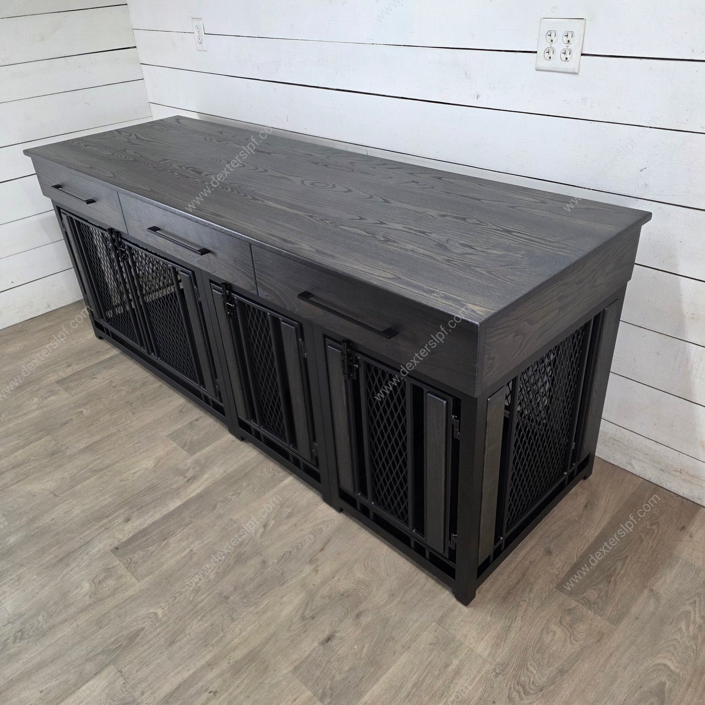 Finnian Custom Triple (2 Smalls+ 1 Large) Dog Crate Furniture | Triple Crate with Drawers