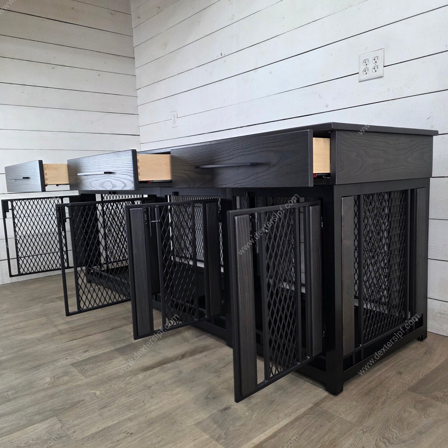 Finnian Custom Triple (2 Smalls+ 1 Large) Dog Crate Furniture | Triple Crate with Drawers