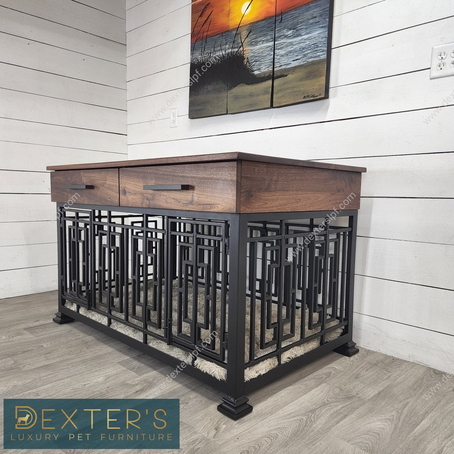 Layla Medium Double Dog Crate Furniture | Modern Double Dog Kennel | Custom Dog Crate with Soft-Close Drawers