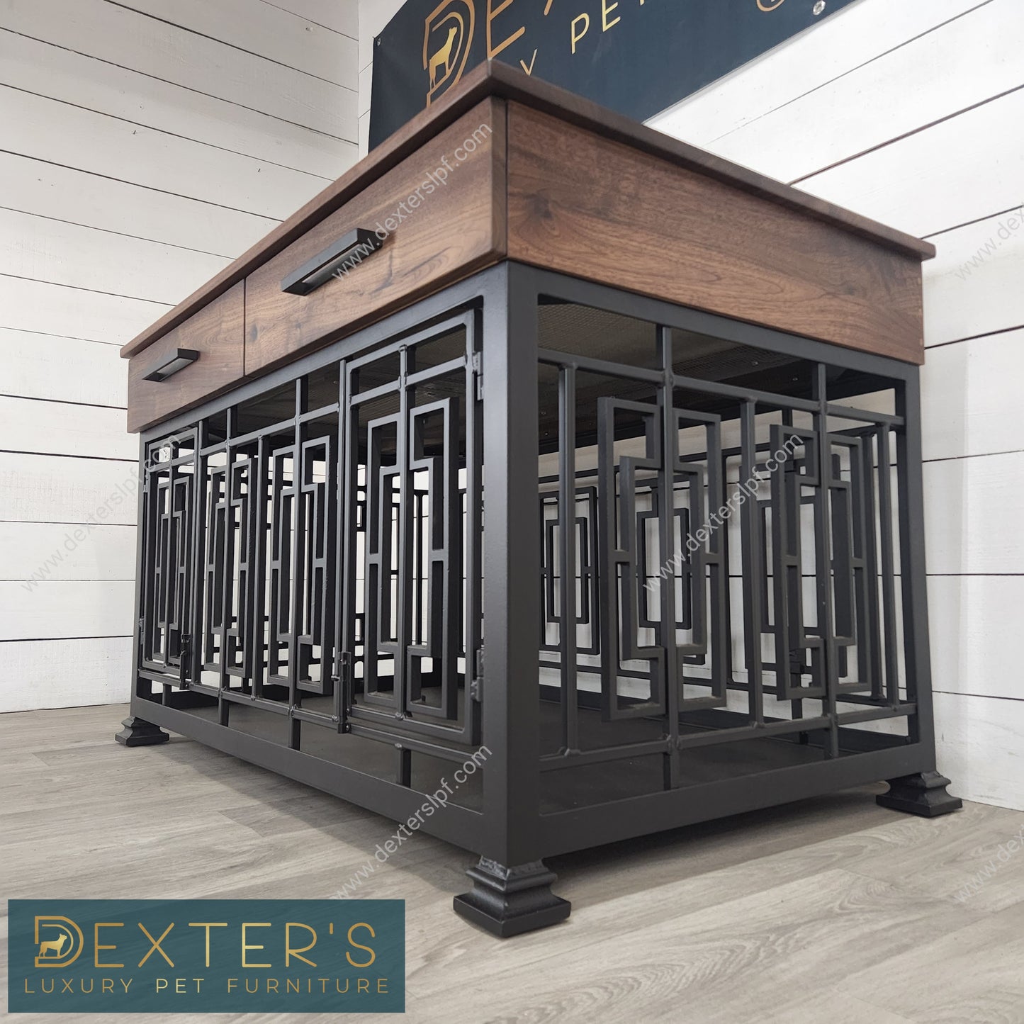 Layla Medium Double Dog Crate Furniture | Modern Double Dog Kennel | Custom Dog Crate with Soft-Close Drawers