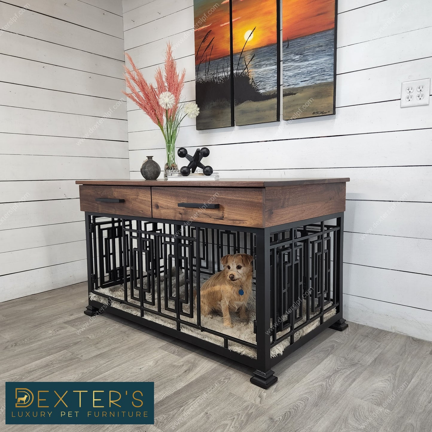 Layla Medium Double Dog Crate Furniture | Modern Double Dog Kennel | Custom Dog Crate with Soft-Close Drawers