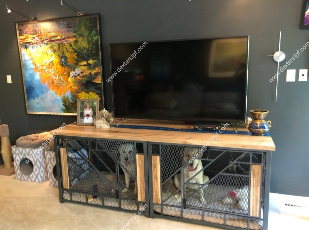 Remy X-Large Double Dog Kennel | Modern Dog Crate with Live Edge River Table