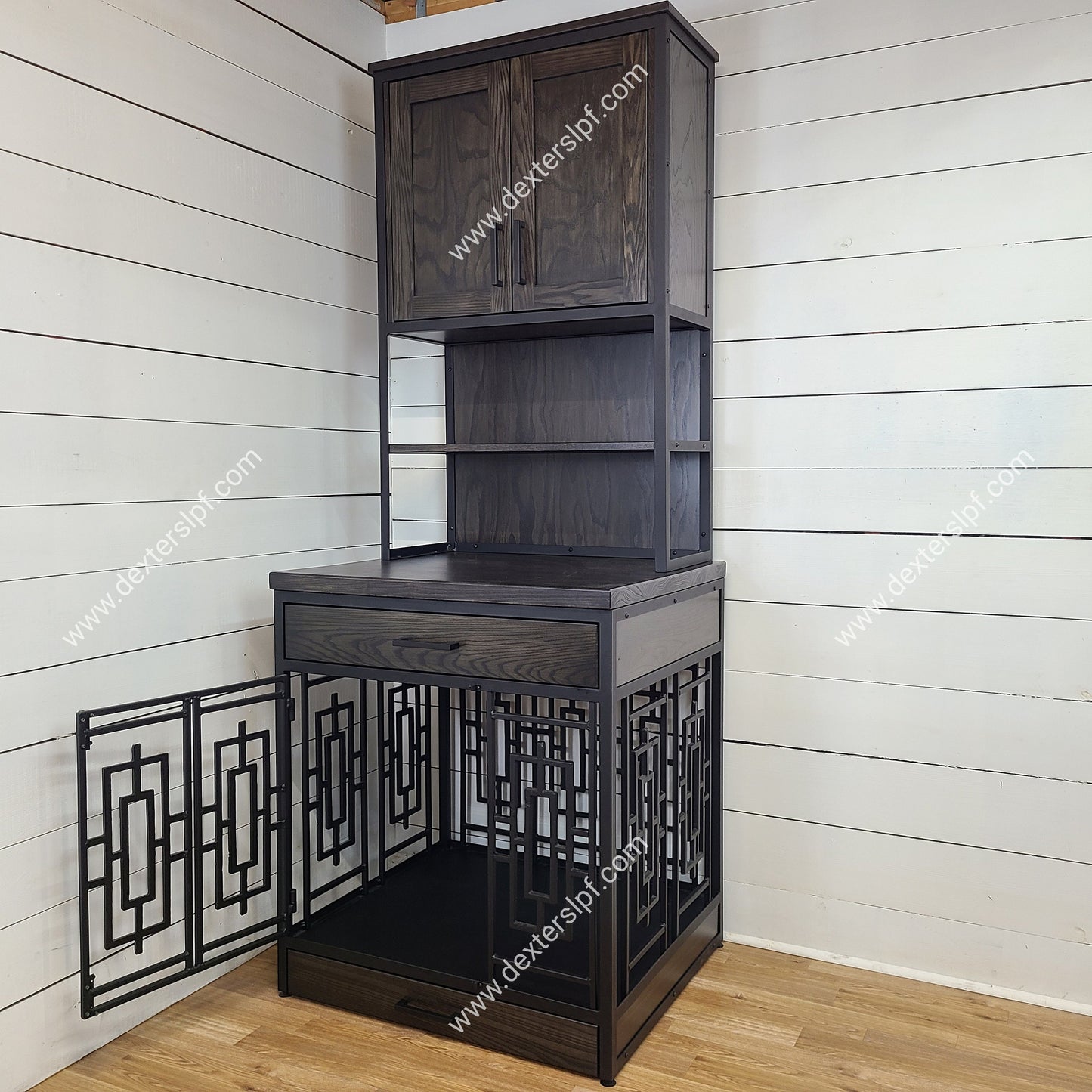 Duke Large Dog Feeding Station Hutch | Modern Dog Crate Furniture | Dog Kennel Storage Solution