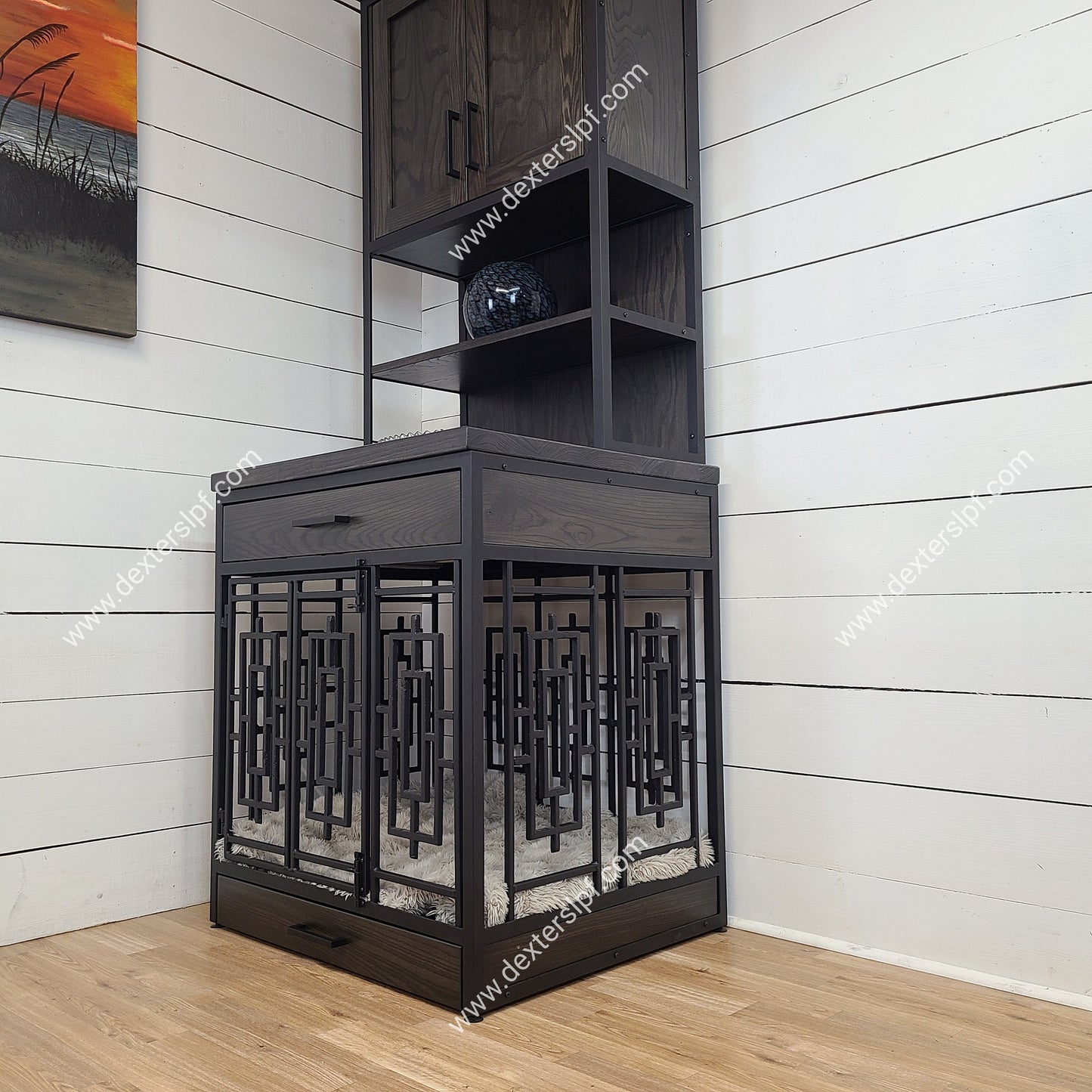 Duke Large Dog Feeding Station Hutch | Modern Dog Crate Furniture | Dog Kennel Storage Solution