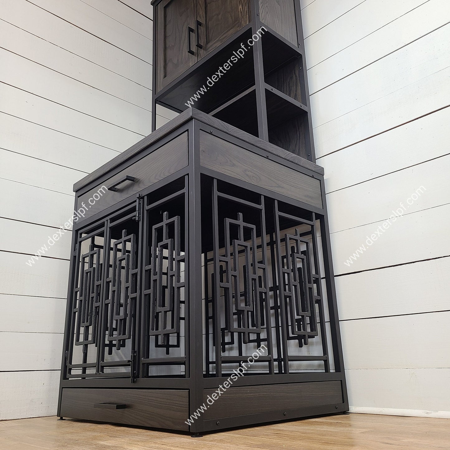 Duke Large Dog Feeding Station Hutch | Modern Dog Crate Furniture | Dog Kennel Storage Solution