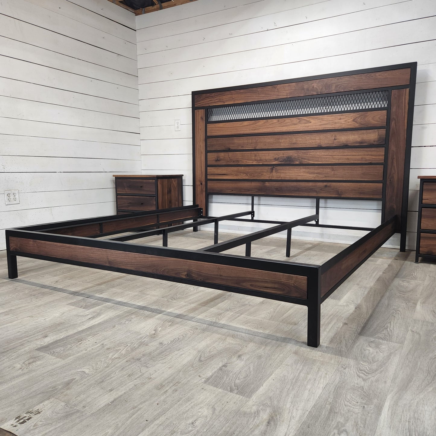 Custom Modern King Size Bed Set with Nightstands | Industrial Modern Design