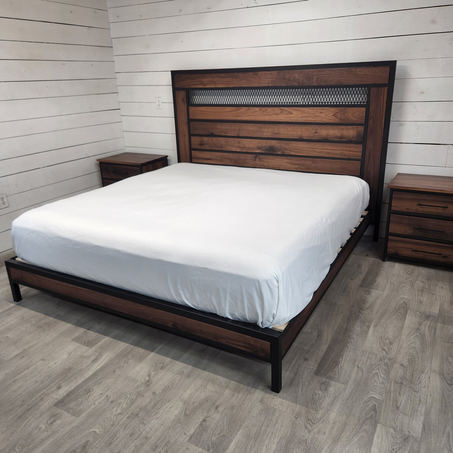 Custom Modern King Size Bed Set with Nightstands | Industrial Modern Design