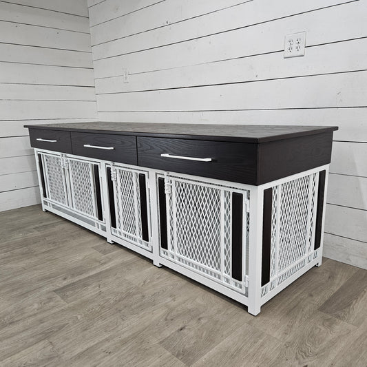 Finnian Custom Triple Dog Crate Furniture | Triple Crate with Drawers