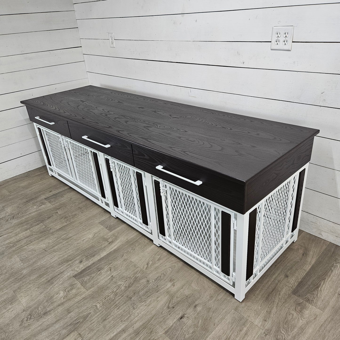 Finnian Custom Triple Dog Crate Furniture | Triple Crate with Drawers