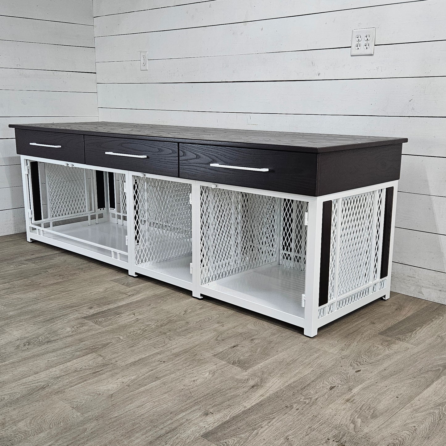 Finnian Custom Triple Dog Crate Furniture | Triple Crate with Drawers