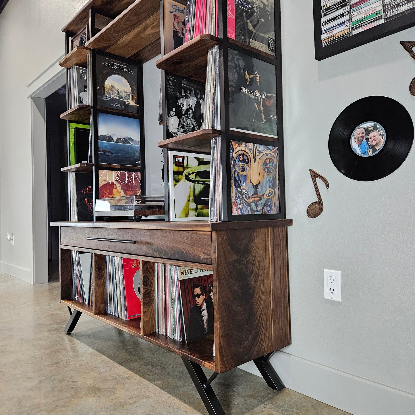 Custom Media Console for Vinyl Record Storage | Mid-Century Modern Design