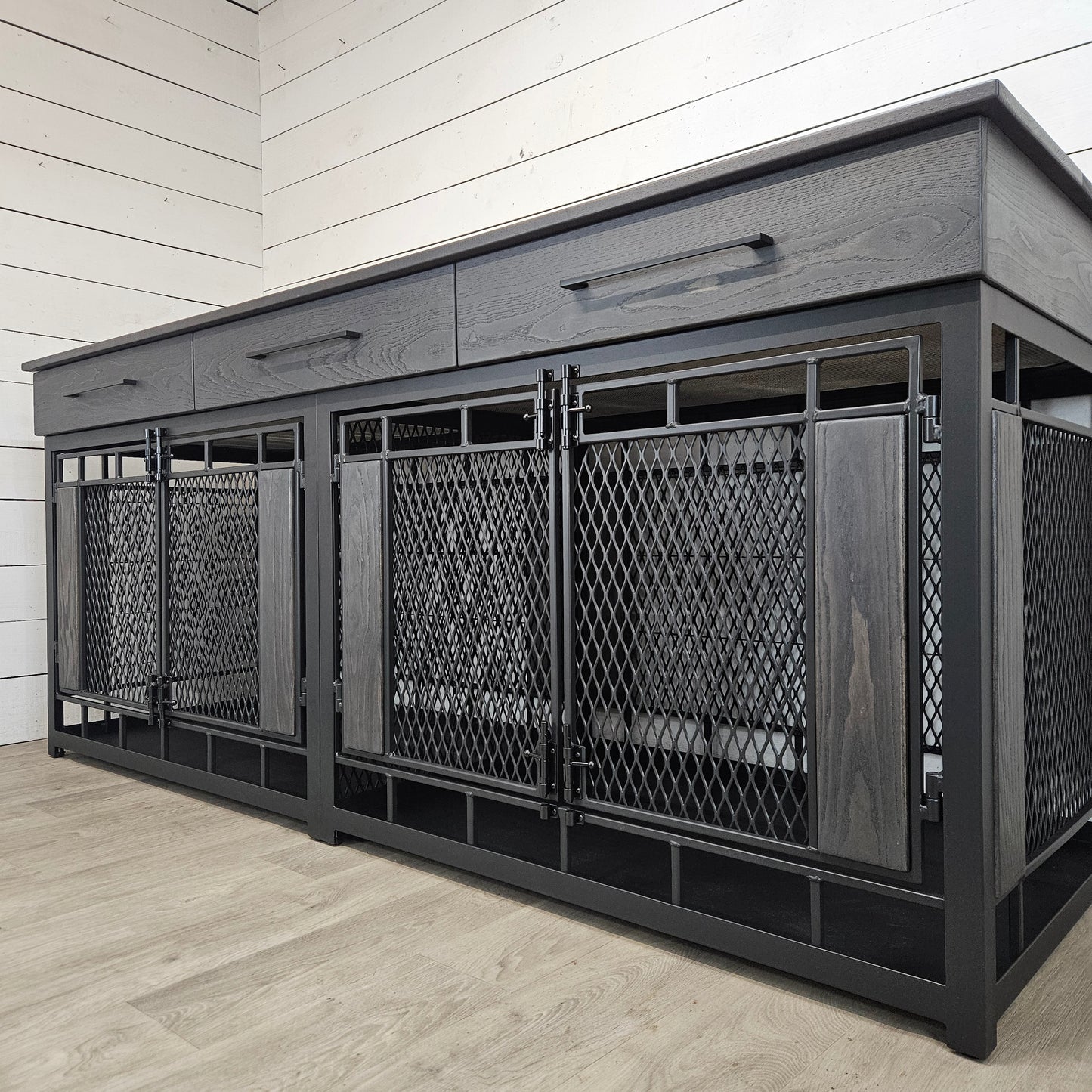 Raven X-Large Double Dog Crate Furniture w/ 3 Soft-Close Drawers | Premium Dog Kennel