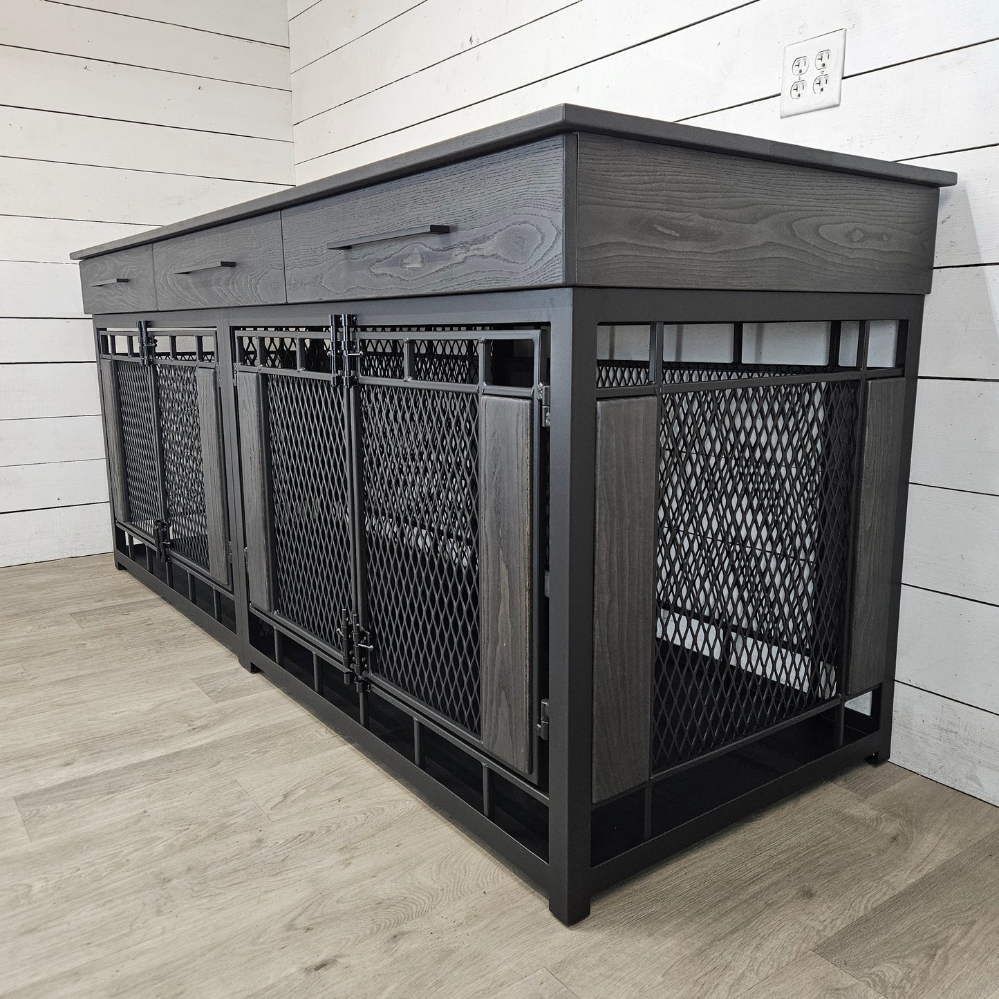 Raven X-Large Double Dog Crate Furniture w/ 3 Soft-Close Drawers | Premium Dog Kennel