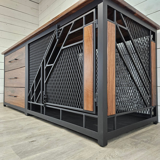 Remy X-Large Dog Crate Furniture with Stack of Drawers | Modern Dog Kennel with 3 Soft-Close Drawers