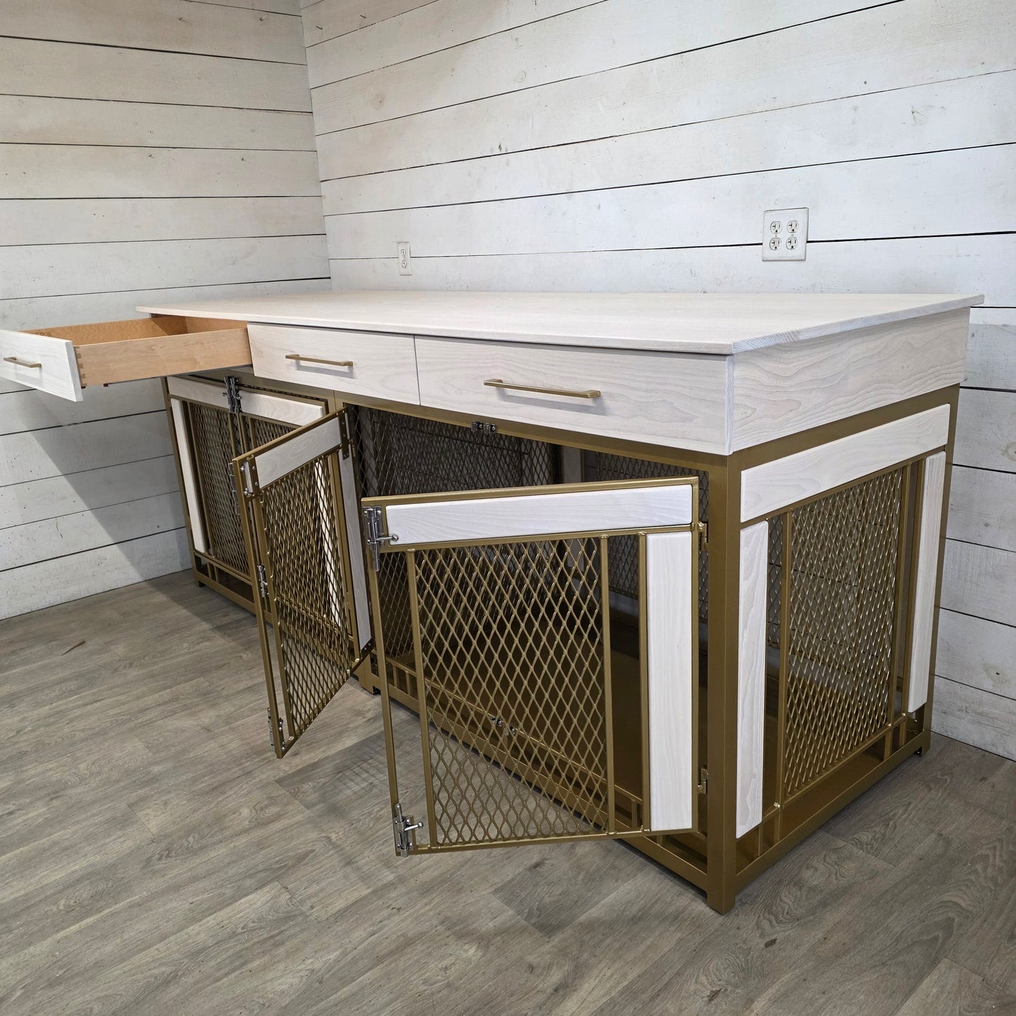 Finnian XX-Large Double Dog Crate with Drawers | XXL Dog Crate Furniture | Modern Dog Kennel