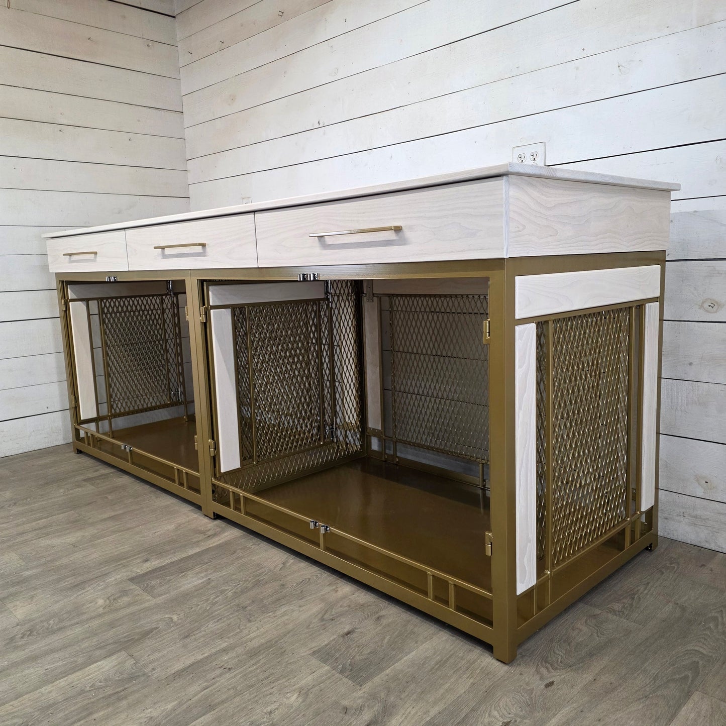 Finnian XX-Large Double Dog Crate with Drawers | XXL Dog Crate Furniture | Modern Dog Kennel