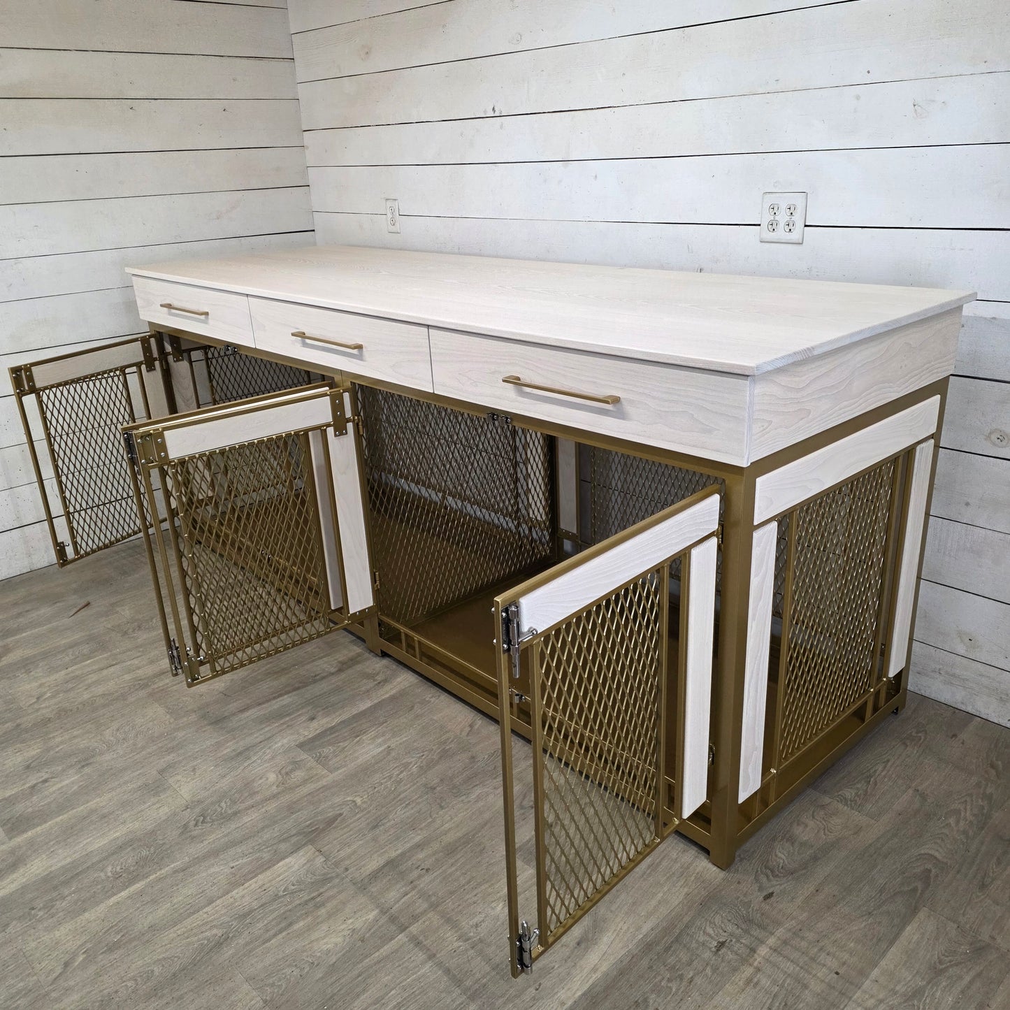 Finnian XX-Large Double Dog Crate with Drawers | XXL Dog Crate Furniture | Modern Dog Kennel