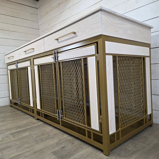 Finnian XX-Large Double Dog Crate with Drawers | XXL Dog Crate Furniture | Modern Dog Kennel