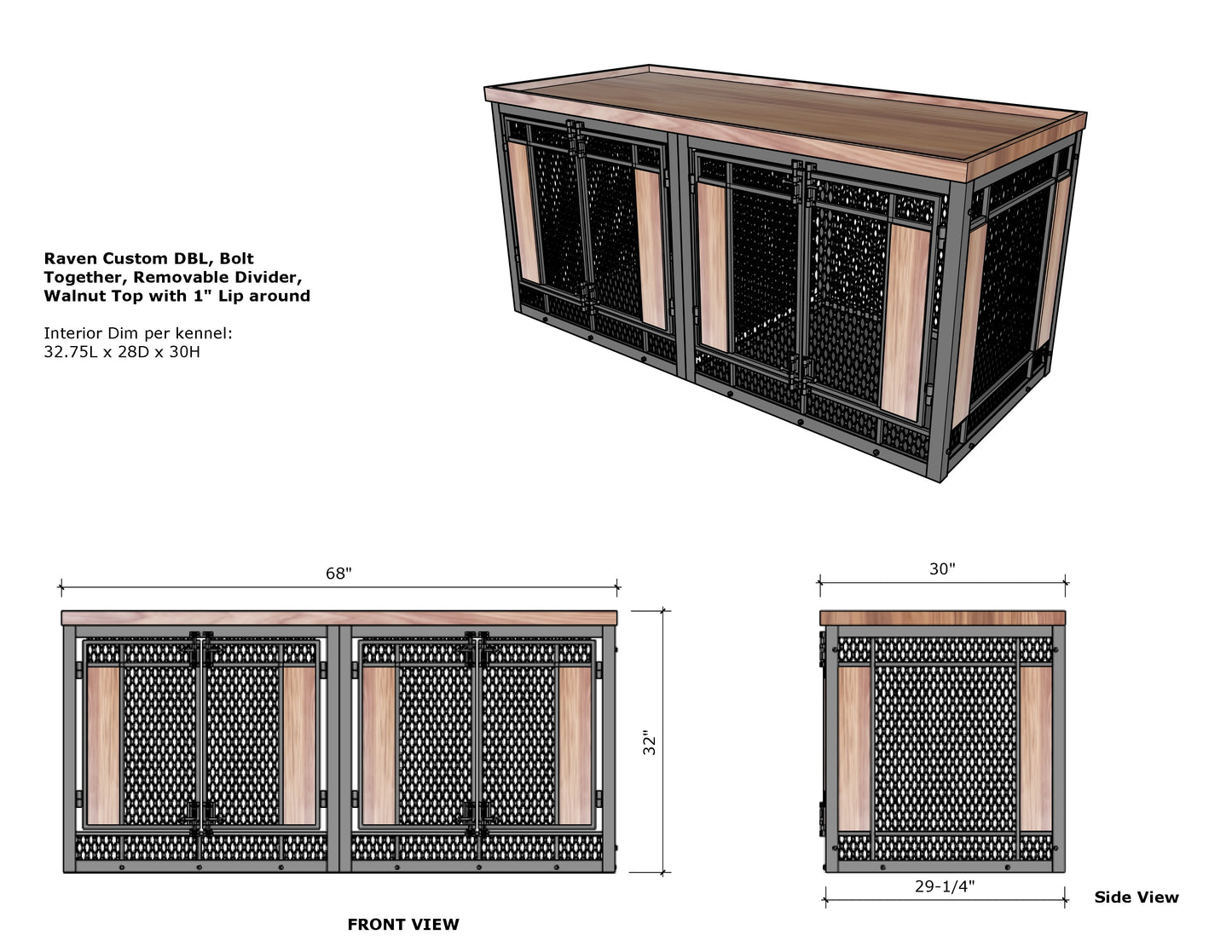 Final Payment for Raven X-Large Double Dog Kennel Furniture Bolt Together Custom Size for RV